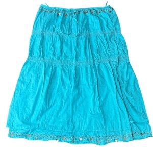 Guess jeans women’s small midi maxi peasant skirt tiered embellished drawstring